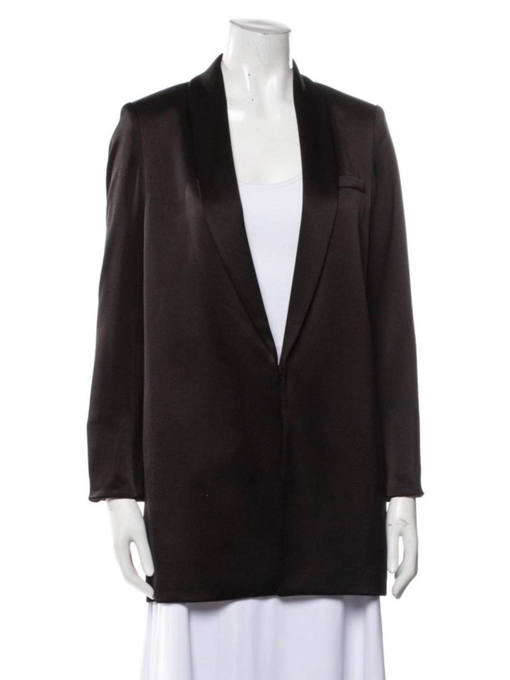 Alice + Olivia Black Satin Longline Blazer